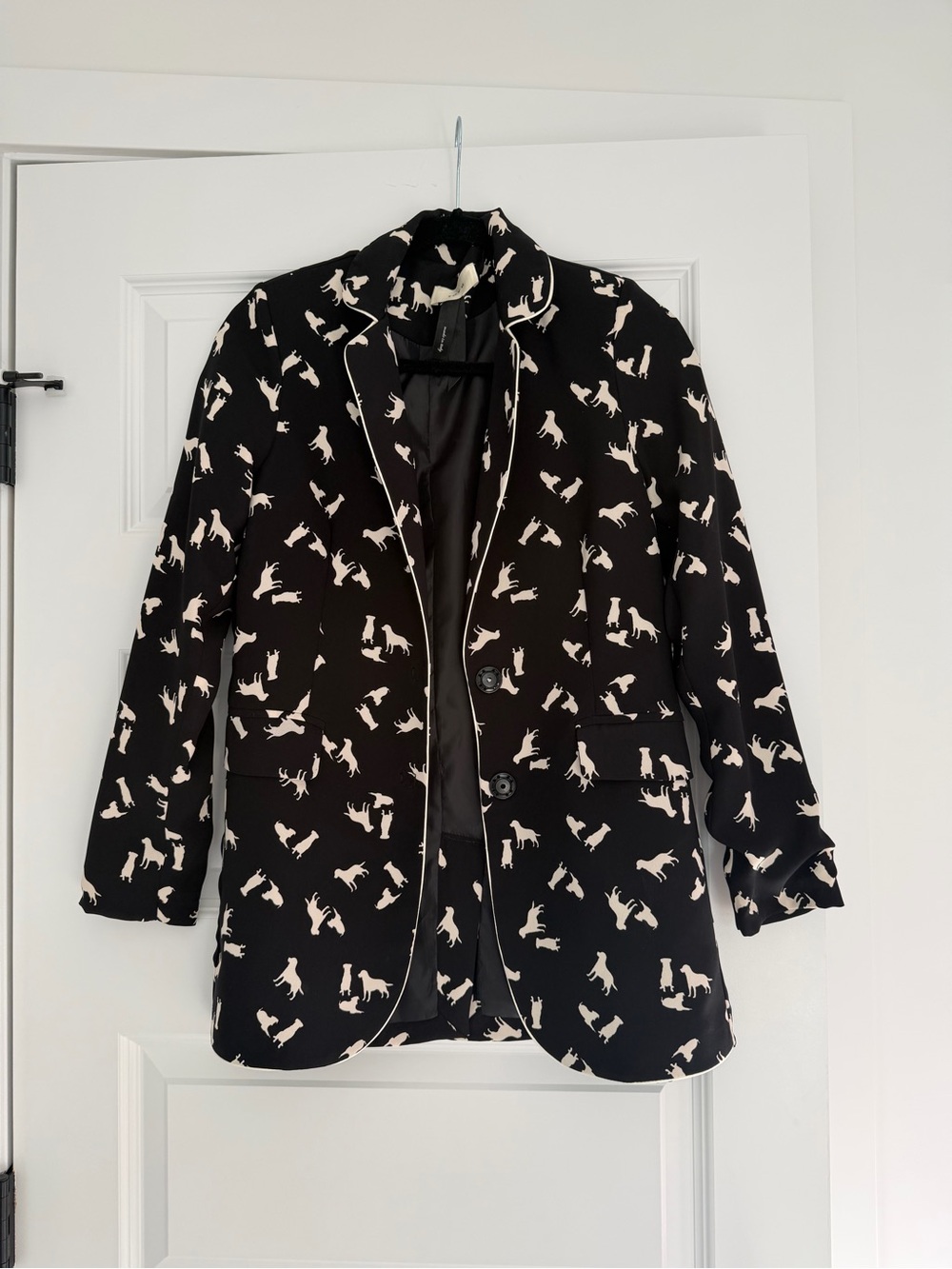 Black and Cream Printed Dog Blazer Jacket